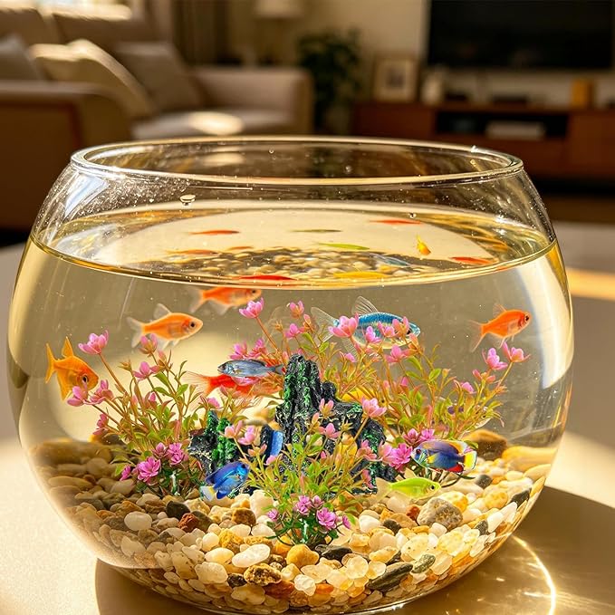 4 PCs Artificial Aquarium Plants with Rock Cave Ornament Set, Small Aquarium Decor Set, Plastic Aquatic Plants for Betta Fish, Fish Tank Decorations Accessories for Freshwater Aquarium