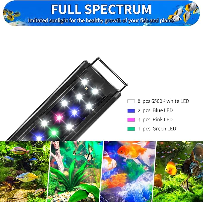 AQUANEAT LED Aquarium Light for 8 to 10 Inch Fish Tank, Auto On Off with Timer, Full Spectrum, Adjustable Brightness, Daylight Moonlight Mode, for Fresh Water Low-to-Mid Light Plants
