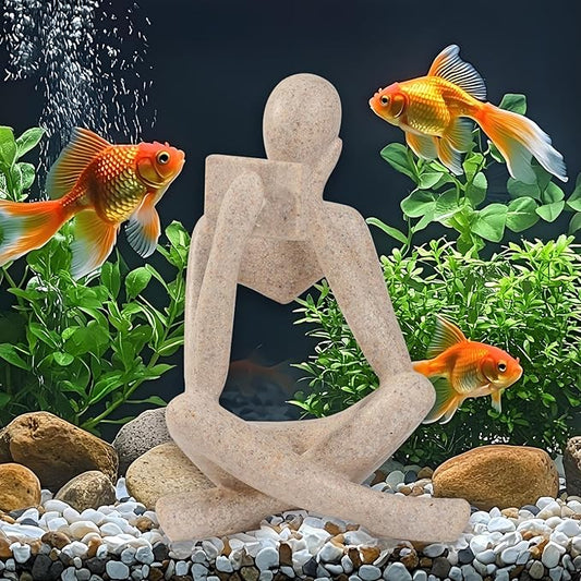 Fish Aquarium Decor Ornaments Sandstone Minimalist Resin Thinker Statue Fish Tank Decorations Small Accessories Abstract Home Decor Fish Toy for Betta Cichlid Goldfish Shrimps Hermit Crabs Turtle