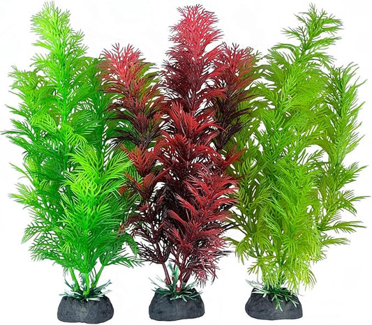Silk Aquarium Plants, Artificial Fake Aquarium Plants Small Betta Fish Tank Plants Plastic Realistic Decorations Set 3PCS (Style C)