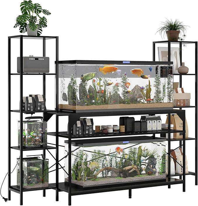 Garvee 20-90 Gallon Fish Tank Stand ,Aquarium Stand with Power Outlet,Heavy-Duty Reptile Terrarium Stands with 12-Leg Support and 4-Tier Storage Shelves,Fish Tank Table Aquarium Table,Load 860lbs