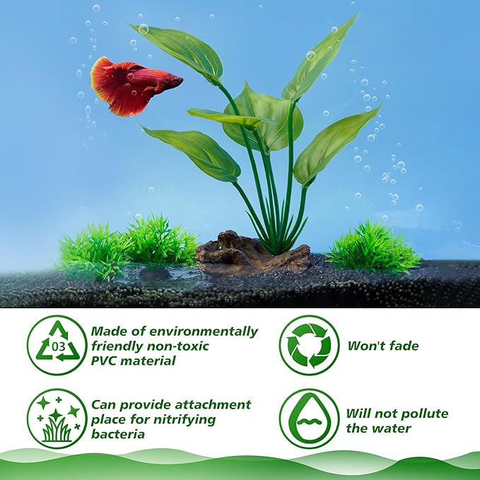 Ameliade Fish Tank Artificial Plastic Plants Decorations 6inch Silk Betta Leaf pad Hammock Hides Small Aquarium Decor Fish Bowl Accessories Reptiles Turtle Tank Driftwood Ornaments