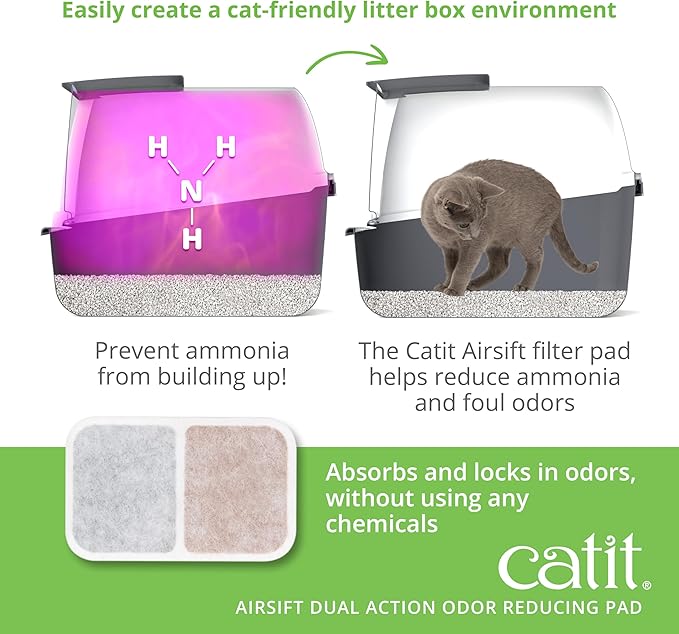Catit Airsift Dual Action Air Purifier Pad, 2 Pack – Two Media Filter to Keep Litter Box Odors at Bay
