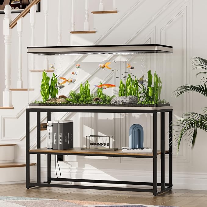 Urban Deco 55-75 Gallon Fish Tank Stand with Power Outlets, 900LBS Capacity Aquarium Stand, Metal Fish Tank Stand Dual-Layer Design Terrarium Stand, Rustic Brown
