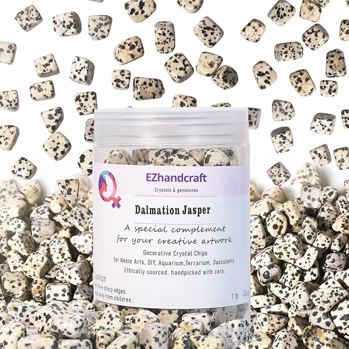 Tumbled Dalmatian Jasper Crystal Chips Bulk 1lb, Healing Gemstone Chips Bulk, DIY, Vase Filler, Succulent Soil, Creative Pebble, Potting Mix, Garden Decor, Aquarium Gravel & Fish Tank Rocks
