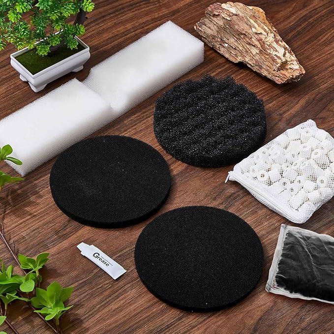 Threlaco 12 Pcs Aquarium Filter Media Kit Compatible with Fluval Fx4/fx5/fx6 Filter, Including Bio Sponge Pads, Carbon Foam Pad, Bio Sponge Block, Activated Carbon, Ceramic Rings, Silicone Lube