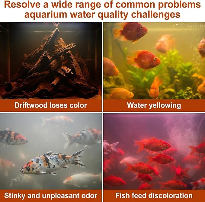 Aquarium Filter Media Resin 300ml 2-Pack with Free Mesh Bag, Filter Cotton for Fish Tank Filters, Removes Driftwood Tannins & Odor Eliminator, Filter Accessories for Freshwater & Saltwater Aquariums