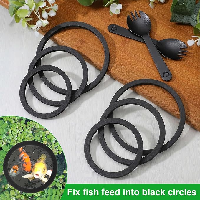 6PCS Aquarium Floating Plant Corral, Round Black EVA Fish Feeding Ring Set, Fish Tank Accessories for Mini Betta Tank, Floating Plants Holder|Feeder|Corral