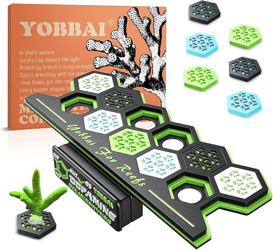 YOBBAI Magnetic Coral Frag Rack for Reef Tank, Saltwater Aquarium Frag Holder with 11 Slots & 13 Frag Plugs, Strong Magnet Glass Mount (Up to ~2cm), Multi-Use Aquarium & Hydroponic Plant / Reptile Display Stand