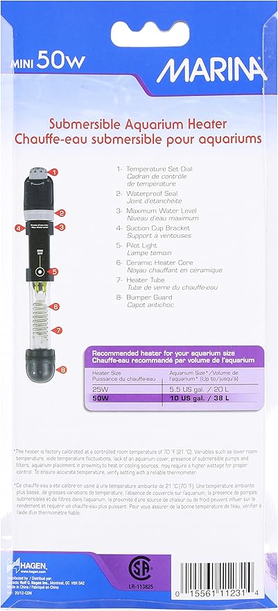 Marina Submersible Heater for Aquarium, Mini, 50-watt (Pack of 2)