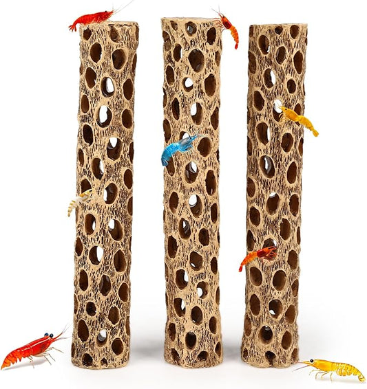 6“ Resin Cholla Wood Aquarium Décor Wood- Realistic Shrimp Hideout & Climbing Toy (6" L×1”Dia, 3pcs)