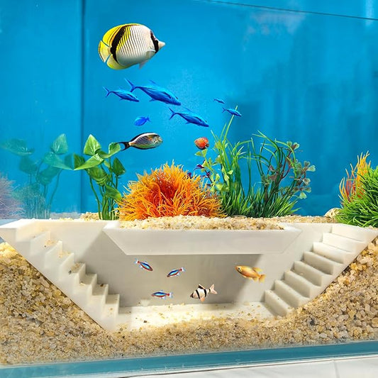 Aquarium Undergravel Fish Tunnel Hide Cave Corner Fishes Tank Decorations Under Gravel Viewing Tunnel Fish Cave for Aquarium Hideout (White,Style 2)