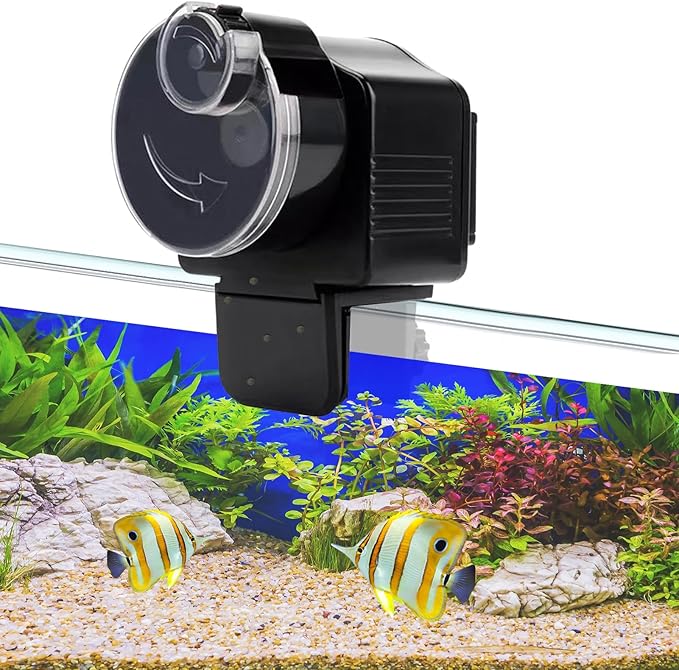 YOXIER Automatic Fish Feeder,60ml Automatic Fish Feeder for Aquarium,Adjustable Fish Food Dispenser Holiday Timer for Pellets Flakes & Strips,Battery Operated Vacation Timer Fish Feeder Automatic Dis