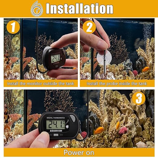 Digital Aquarium Thermometer with LCD Display MAX/MIN Memory for Fish Tank/Reptile Terrariums Water Temperature Gauge with Precision Sensor (Grey)