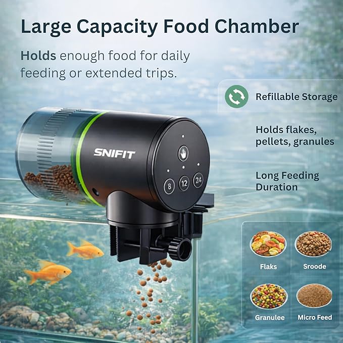 Automatic Fish Feeder for Aquarium - Fish Feeder Automatic Dispenser– with Adjustable Feeding Schedule for Home or Office and Small Tank Betta Turtle - Battery Vacation Self Feeding for Flakes.