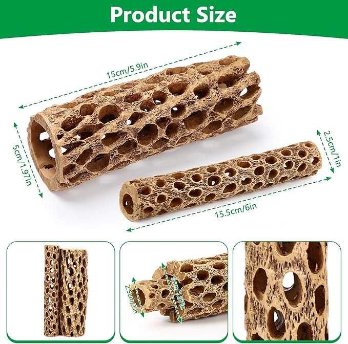 6“ Resin Cholla Wood Aquarium Décor Wood- Realistic Shrimp Hideout & Climbing Toy (6" L×2”Dia, 2pcs)