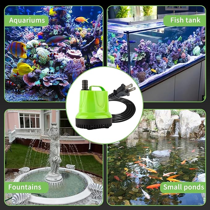 25W Submersible Water Pump for Aquarium, Pond, Pool Draining, Fish Tank - Small Water Change Pump, Mini Water Circulation Pump for Outdoor Fountains, Hydroponics, and Waterfalls