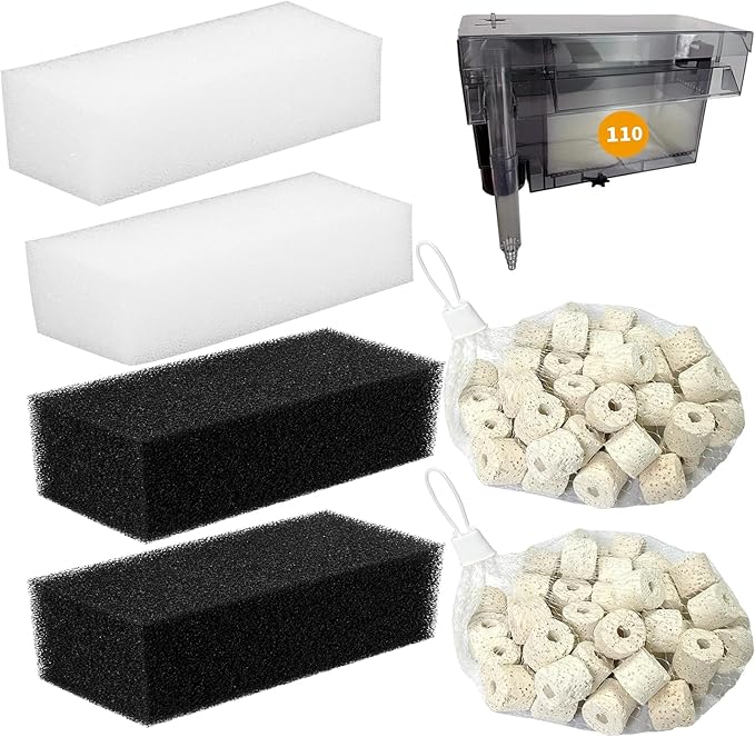 2 Set of 3-Stage Filtration Replacement for Fluval AquaClear 110/500 Filter Media Kit with Ceramic Media, Carbon, Foam, Filter Media Kit for 60-110 Gallon Fish Tank Aquariums