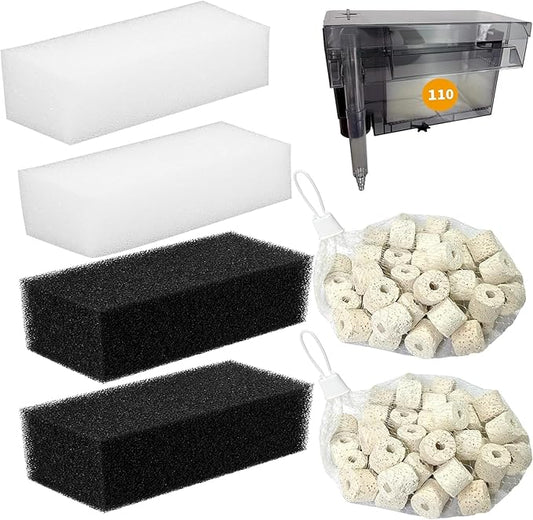 2 Set of 3-Stage Filtration Replacement for Fluval AquaClear 110/500 Filter Media Kit with Ceramic Media, Carbon, Foam, Filter Media Kit for 60-110 Gallon Fish Tank Aquariums