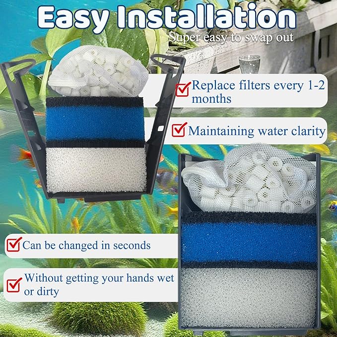 PurifyLogix 2 Sets of Upgraded Three-Stage Filtration Fish Tank Filter for AquaClear 30 Power Filter, 2 Set of Replacement Maintenance Kit for Fish Tank Filter for 30/150 30-Gallon Aquarium