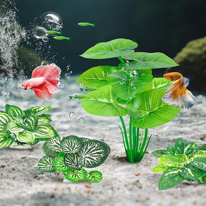 CousDUoBe 12 Pcs Betta Fish Tank Decor，Silk Aquarium Plants Green Fish Tanks Decoration Plants, Aquarium Decorations Green Plants
