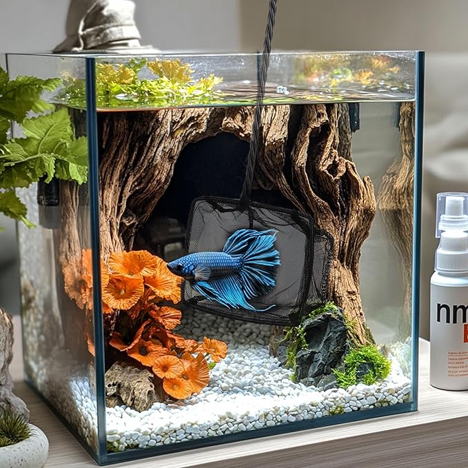Mogoko 2 Pack Aquarium Net Fish Net, Small Net, Multi-Size Fine Mesh Aquarium Net with Long Plastic Handle for Fish Tank