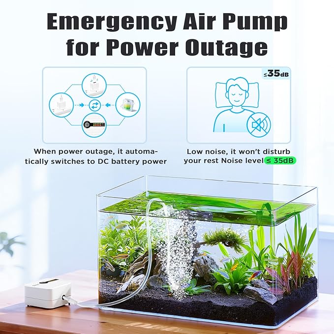 hygger USB Rechargeable Aquarium Air Pump, Battery Powered Quiet Oxygen Pump, Portable Aerator with Air Stone, Adjustable Air Flow with Clip for Bait Bucket, Outdoor Fishing and Power Outages