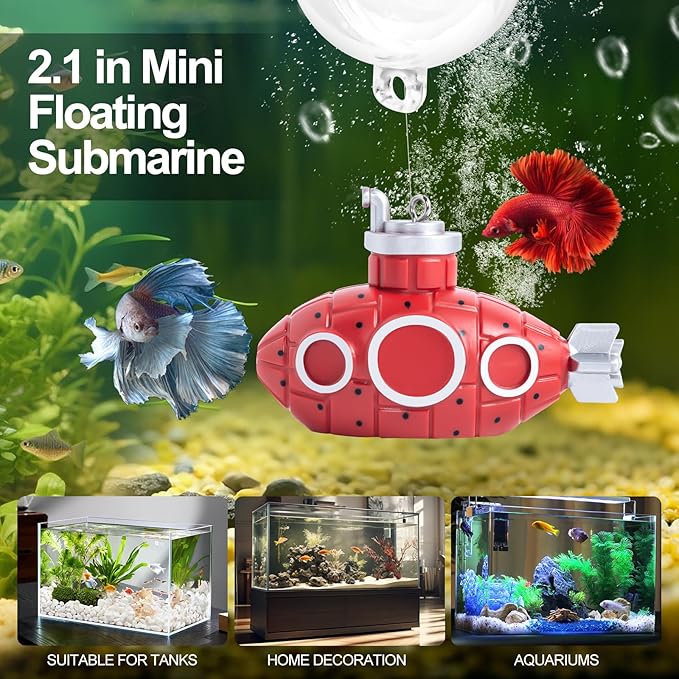 CousDUoBe 2.1 in Mini Floating Submarine Fish Tank Decoration Set，Cute Retro Submarine Set and Floating Diver,Aquarium Decorations Resinous Betta Fish Tank Accessories
