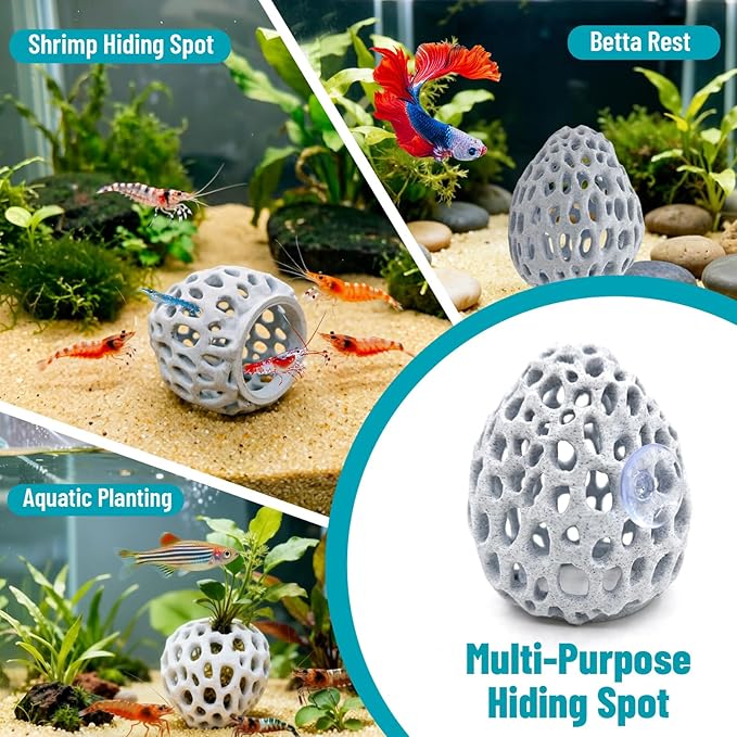 Obfuscate Shrimp Cave,Shrimp Hides for Aquarium,Porous Coral Rock Aquarium Decor with Suction Cup,Fish Tank Hideout for Small Fish,Shrimp and Guppies