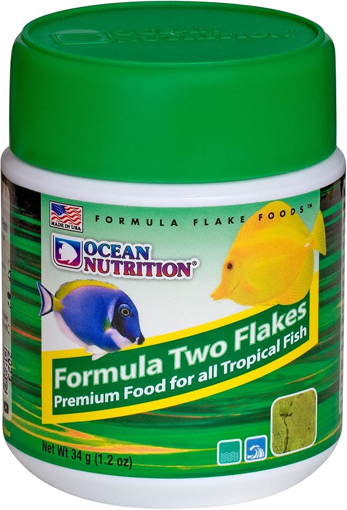 Ocean Nutrition Formula Two Flake Fish Food - Natural Ingredient Fish Food Flakes for All Tropical Fish - Supports Health & Coloration, Does Not Cloud Water, Made in USA, 1.2 oz (34 g)