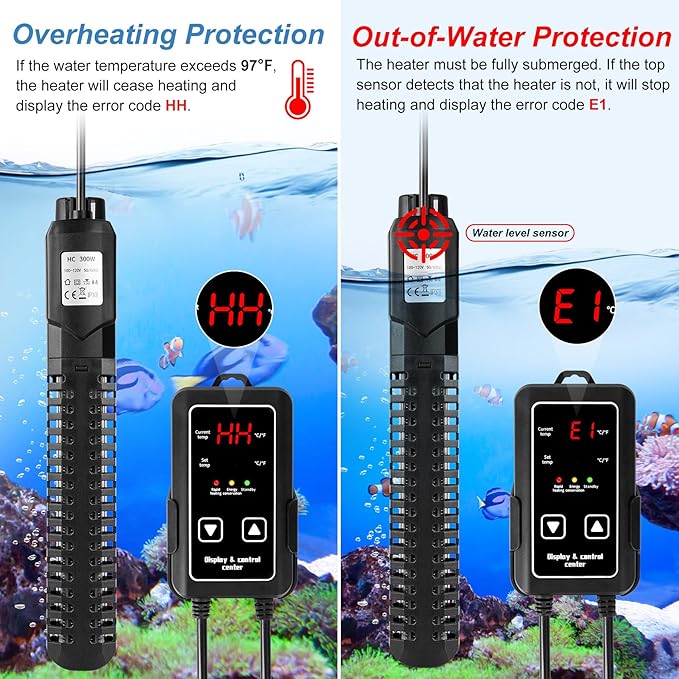 Aquarium Heater for Fish Tank: 500W Fish Tank Heater External Temperature Control Intelligent Leaving Water Automatically Stop Submersible Heater for Fish Tank 75-120 Gallons Freshwater Saltwater
