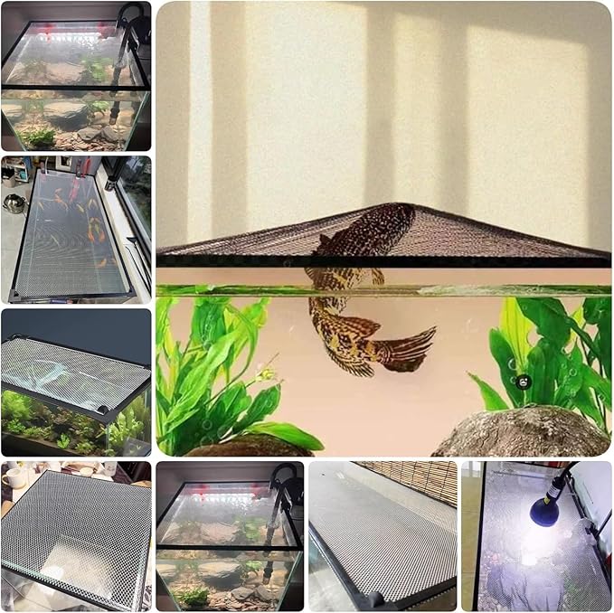 Aquarium Anti-Jump Cover， Terrarium Ventilation Opening Hood Avoid Cat Catching Fish Front/Side Mount(L80xW40cm(31.5x15.7in))
