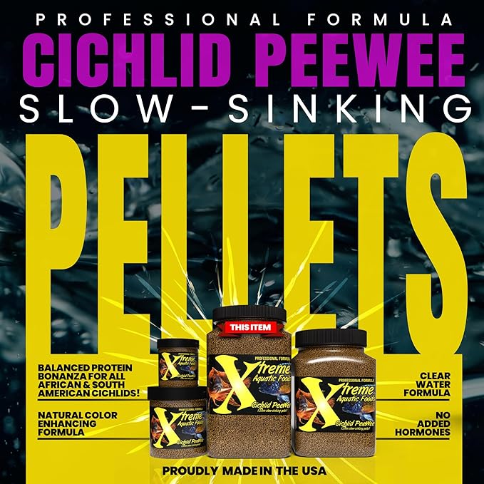 Xtreme Cichlid Peewee 1.5 mm Pellets - Proven Nutrition for Cichlids - Balanced Amino Acids, Boost Immune & Digestive Health, Color & Energy, Max Protein Freshwater Fish Food – USA Farm Grown (38oz)
