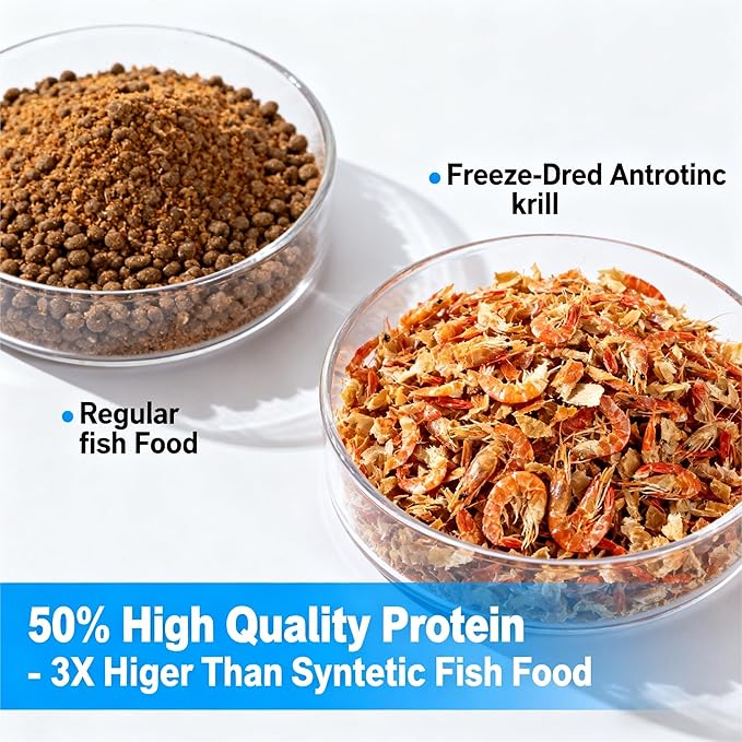 90g/3.17oz Freeze Dried Krill Fish & Turtle Food, 100% Whole Antarctic Krill, High Protein, Floating (Soak to Sink), for Betta, Cichlids, Koi & Turtles, Resealable.