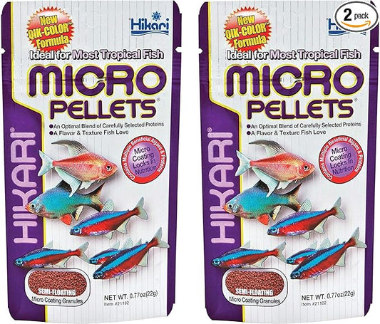 Hikari Tropical Semi-Floating Micro Pellets Fish Food, 0.77 Oz (22g) | Pack of 2