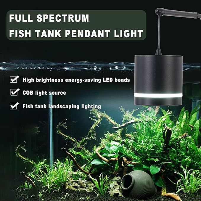 LIYAOLI Aquarium Pendant Lighting, Adjustable Tri-Spectrum LED for Planted Tank,Clip-On Hanging Fish Tank & Freshwater Plants | Full Spectrum Spotlight (White/Blue Light)