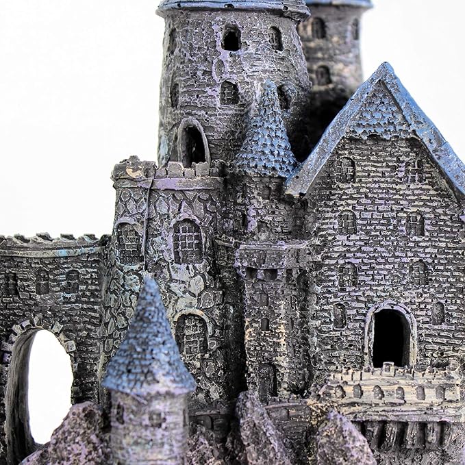 Penn-Plax Deco-Replicas Age-of-Magic Wizard’s Castle Part B Aquarium Decoration - Durable Hand-Painted Resin with Swim Holes & Hideouts - Safe for Freshwater & Saltwater Tanks - Gray, 13 x 9 x 15.5 In