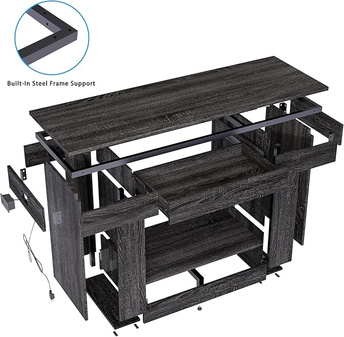 55–75/90 Gallon Aquarium Stand, Heavy Duty Fish Tank Stand for Turtle,Reptile&Amphibians,MDF Board Tabletop with Drawer&Power Outlet,Reinforced Metal Frame Upload 1000LBS Black Wood