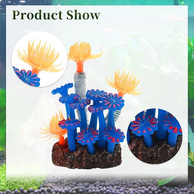 Aquarium Coral, Luminous Fish Tank Ornaments, Silicone Aquarium Plants, Fake Coral for Fish Landscape Decoration, Orange Blue