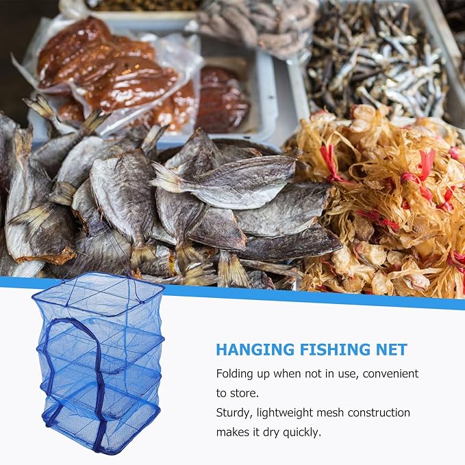 BESPORTBLE Mesh Food Drying Rack Folding Fish Drying Net 4-Layer Hanging Dryer Collapsible Dry Net with Zippers for Shrimp Fish Fruit Vegetables (66X35X35Cm)