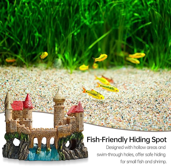 Fish Tank Castle Aquarium Decor – Large Resin Aquarium Ornaments for Aquarium Decorations, Safe Hideout Cave for Small Fish & Shrimp, Fairy Tale Fish Tank Accessories for Aquascape & Gifts