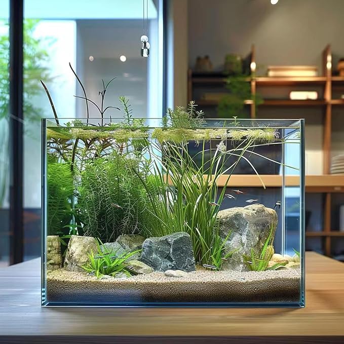 Vimvins 5 Gallon Glass Fish Tank, Easy to Maintain Small Aquarium for Betta/Goldfish/Snails/Shrimp and Aquatic Planting.