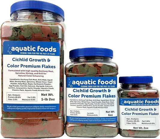 Premium Cichlid Growth and Color Enhancing Flakes with Spirulina, Color Enhancing Astaxanthin Also Pellet Mix, Wafer Mix Included…6oz