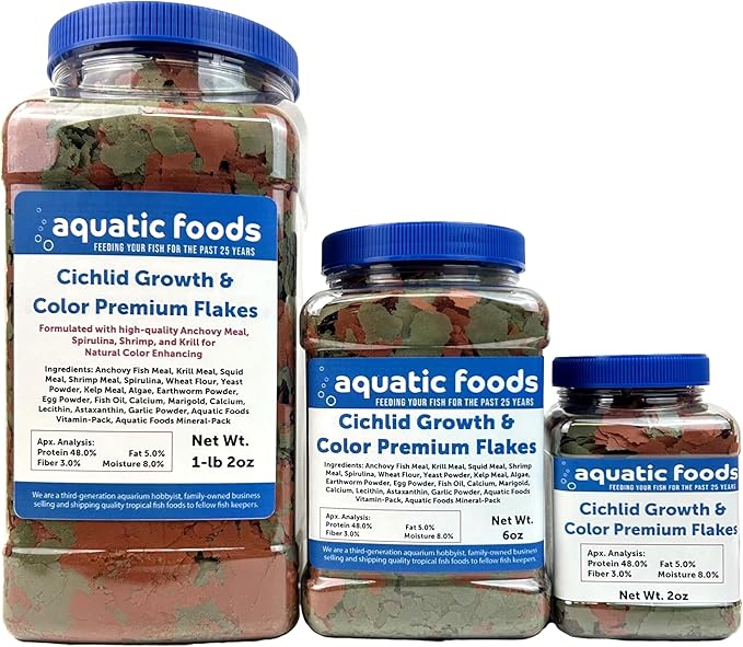 Premium Cichlid Growth and Color Enhancing Flakes with Spirulina, Color Enhancing Astaxanthin Also Pellet Mix, Wafer Mix Included…2oz
