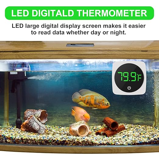 2 PCS Digital Aquarium Thermometer Fish Tank Thermometer with LED Touch Screen Stick-on Fish Tank Thermometer Fahrenheit Tank Temperature Measurement for Fish, Axolotl, Turtle, Square 2PCS