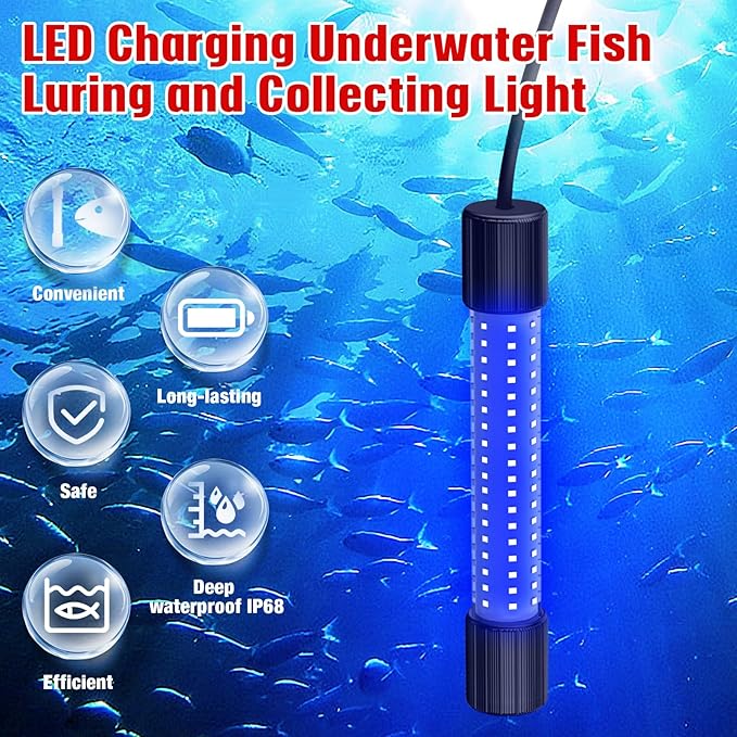 Underwater Fishing Blue Light Compatible with Milwaukee M18 Battery,1300 Lumens,LED Light for IP68 Waterproof Submersible Fish Attractor for Night/Ice/Boat Fishing(no Battery)