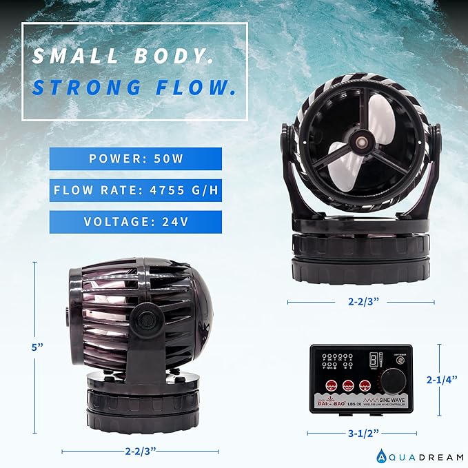 4755 GPH 24V Propeller Wave Maker Pump - ECO Quiet Sine Wave Circulation Pump with Digital Controller for Marine & Coral Reef Aquariums - 3 Pack