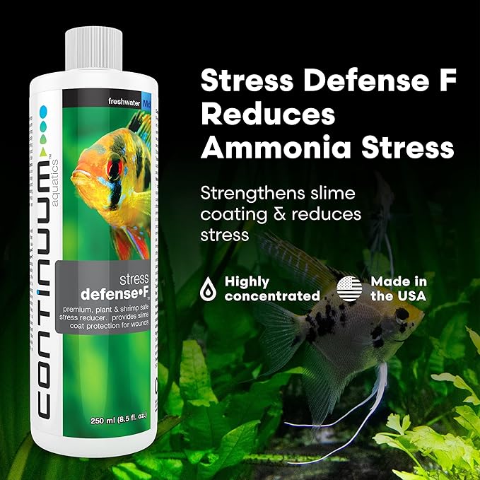 Continuum Aquatics Stress Defense F for Freshwater & Brackish Aquariums – Reduces Ammonia Stress – Boosts Slime Coat – Aids Fish Recovery & Transport, 500 ml