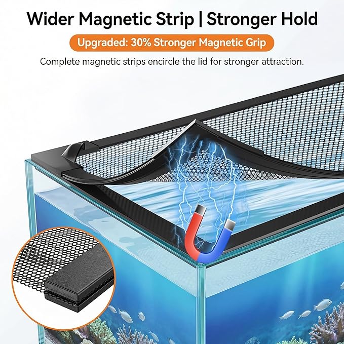 Magnetic Aquarium Lid Fish Tank Top Cover Hood Anti-Jumping Mesh Net for Fishs Tank Top Cover to Protect Fishes Jumping Out of for up to 40 Gallon Fish Tank
