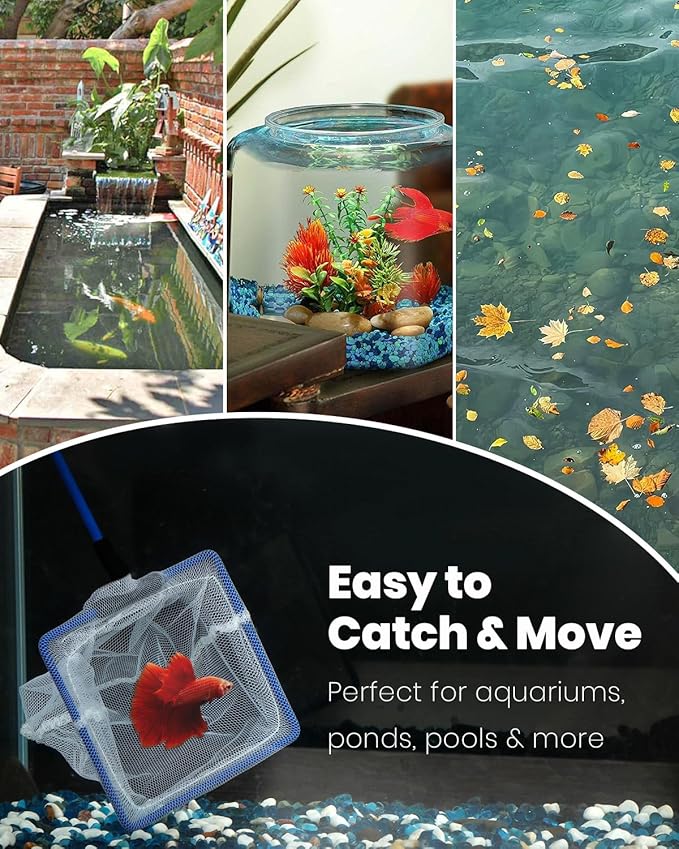 Pawfly Fish Net for Fish Tank, Fish Tank Net, Aquarium Net with Metal Handle and Plastic Mesh, Small Fish Net Minnow Net for Small Ponds, Freshwater and Saltwater, 3.8" x 3.3"